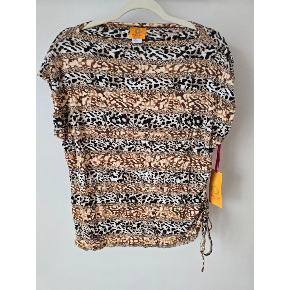 Ruby Rd Wild Style Animal‎ Print Side Cinch Top PXL Black Brown NEW